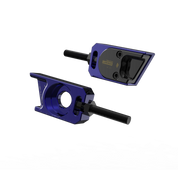 IZI Brothers axle blocks for Sur-Ron Light Bee swingarm - blue exterior front view
