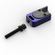 IZI Brothers axle blocks for Sur-Ron Light Bee swingarm - single blue piece top exterior disassembled view