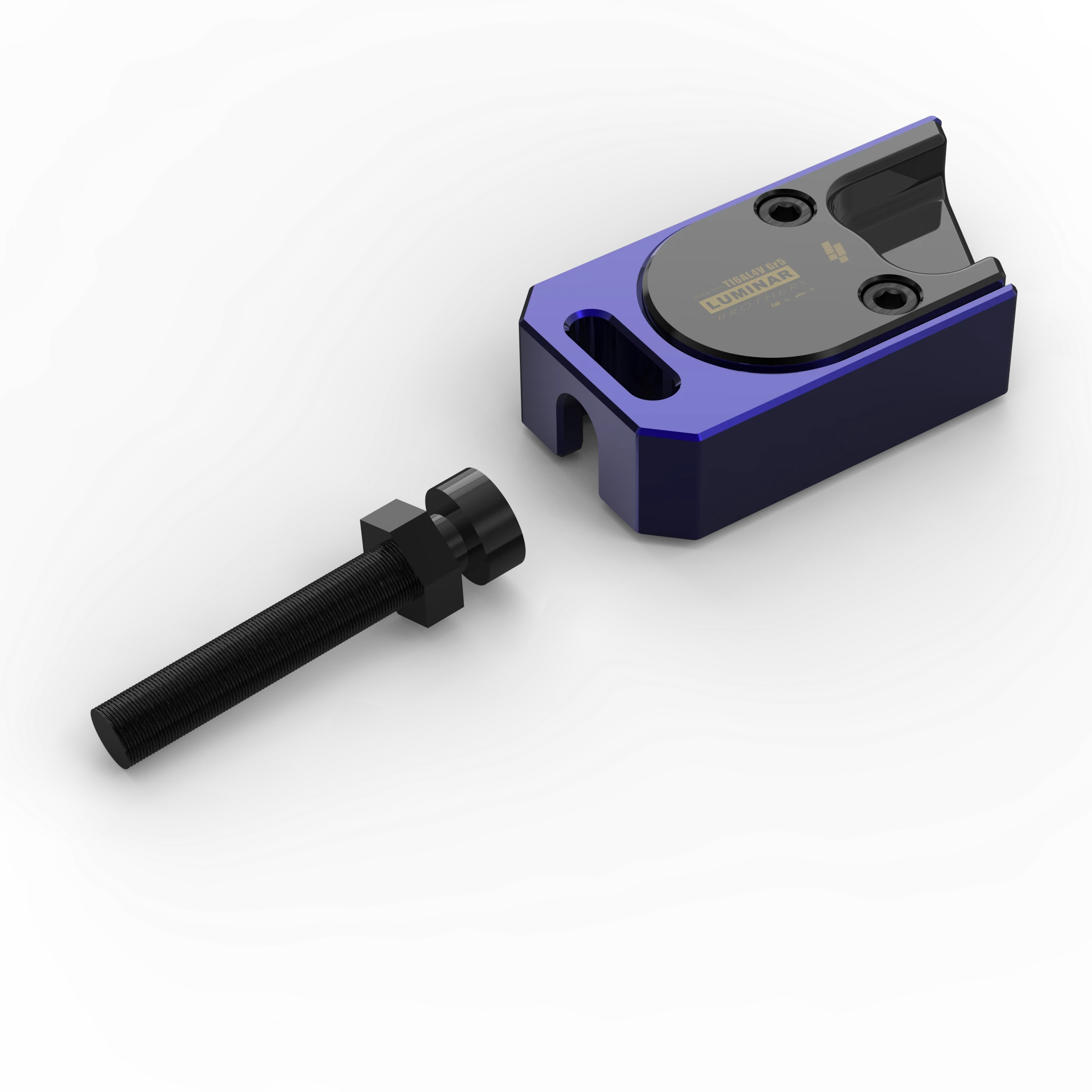 IZI Brothers axle blocks for Sur-Ron Light Bee swingarm - single blue piece top exterior disassembled view