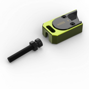 IZI Brothers axle blocks for Sur-Ron Light Bee swingarm - single green block top exterior disassembled view