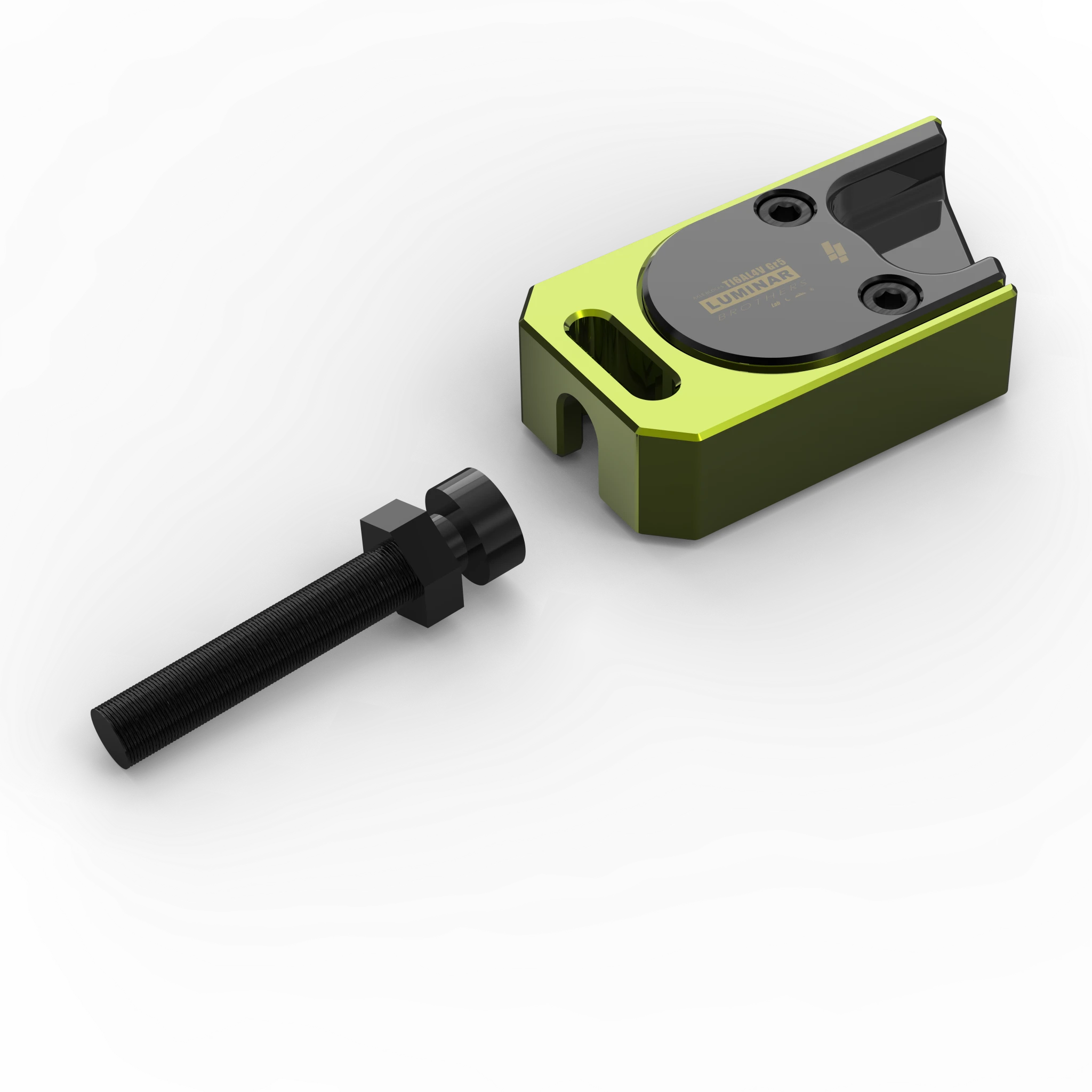 IZI Brothers axle blocks for Sur-Ron Light Bee swingarm - single green block top exterior disassembled view