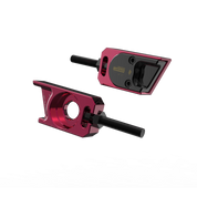 IZI Brothers axle blocks for Sur-Ron Light Bee swingarm - pink exterior front view