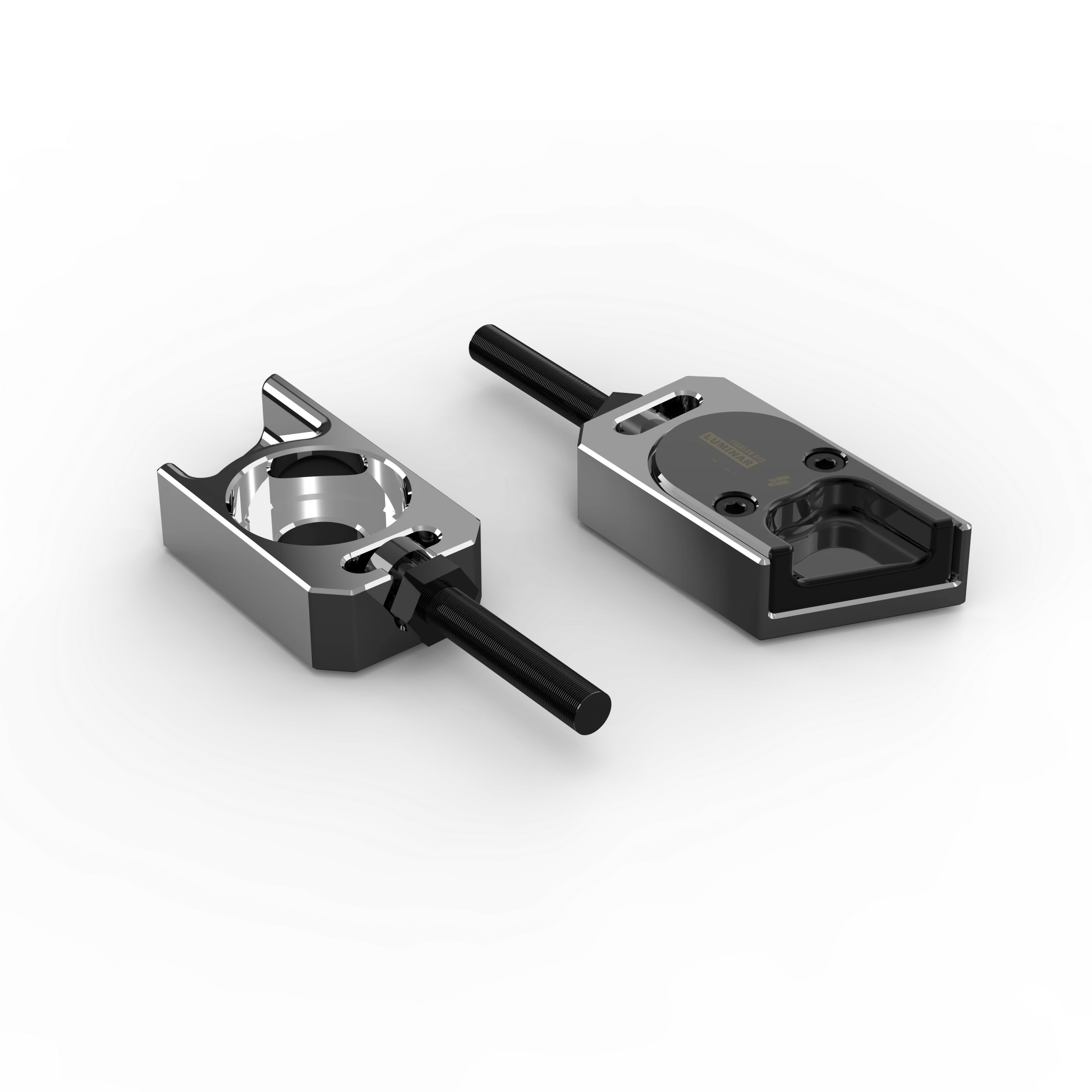 IZI Brothers axle blocks for Sur-Ron Light Bee swingarm - raw top view of both pieces exterior side