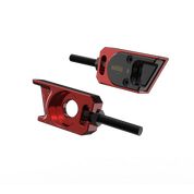 IZI Brothers axle blocks for Sur-Ron Light Bee swingarm - red exterior front view of both pieces