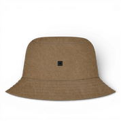 IZI Brothers nylon bucket hat beige front view with silicone patch logo
