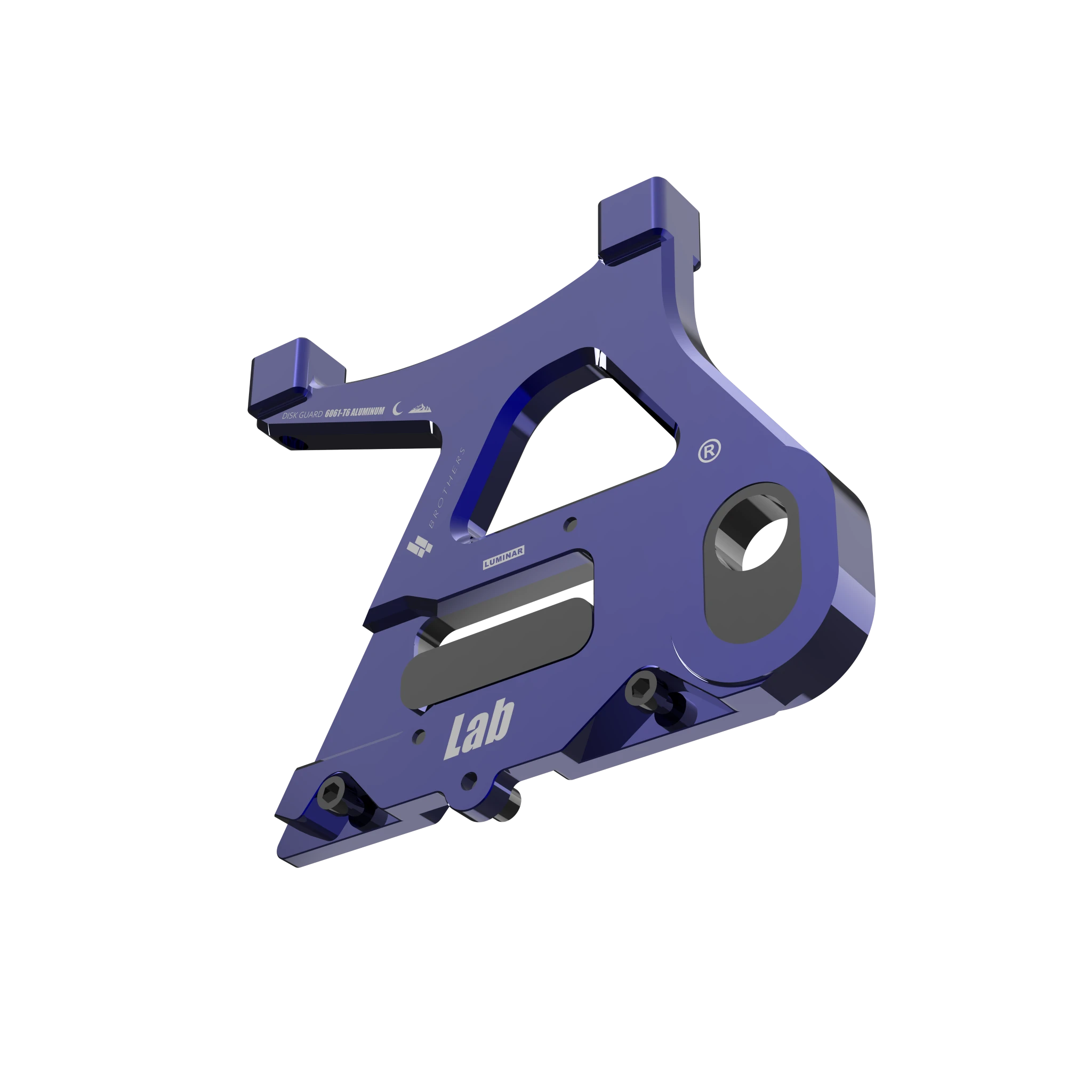 IZI Brothers caliper mount for Sur-Ron Light Bee swingarm - blue 3/4 exterior side view