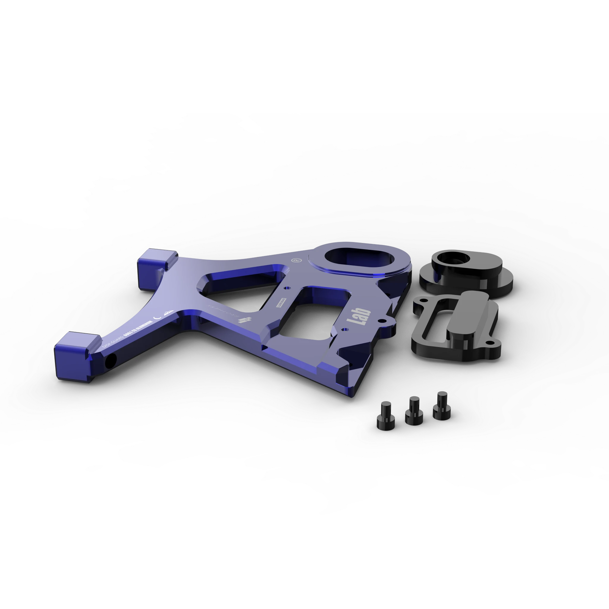 IZI Brothers caliper mount for Sur-Ron Light Bee swingarm - blue top-down exploded exterior view