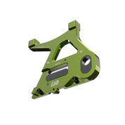 IZI Brothers caliper mount for Sur-Ron Light Bee swingarm - green 3/4 exterior profile view