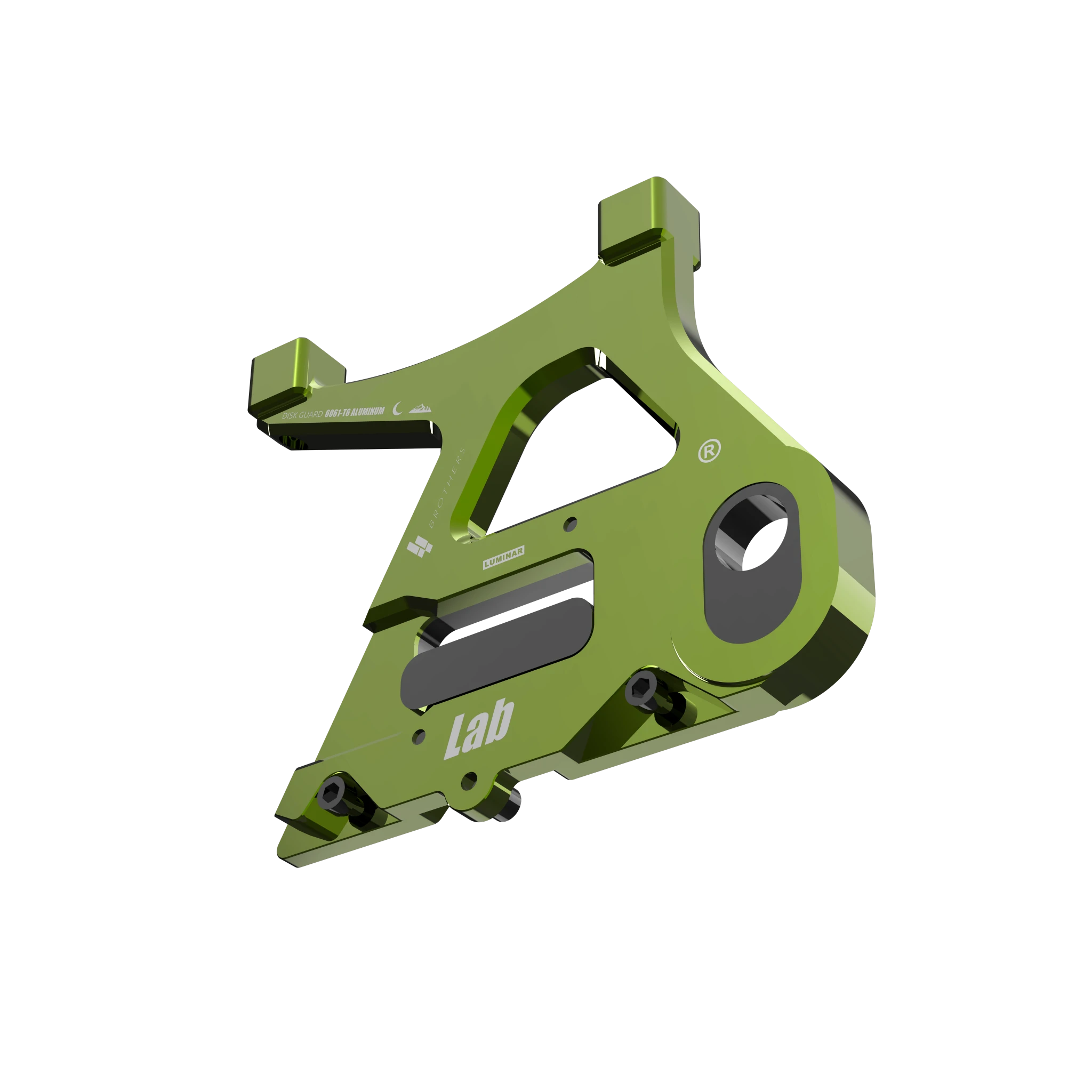 IZI Brothers caliper mount for Sur-Ron Light Bee swingarm - green 3/4 exterior profile view