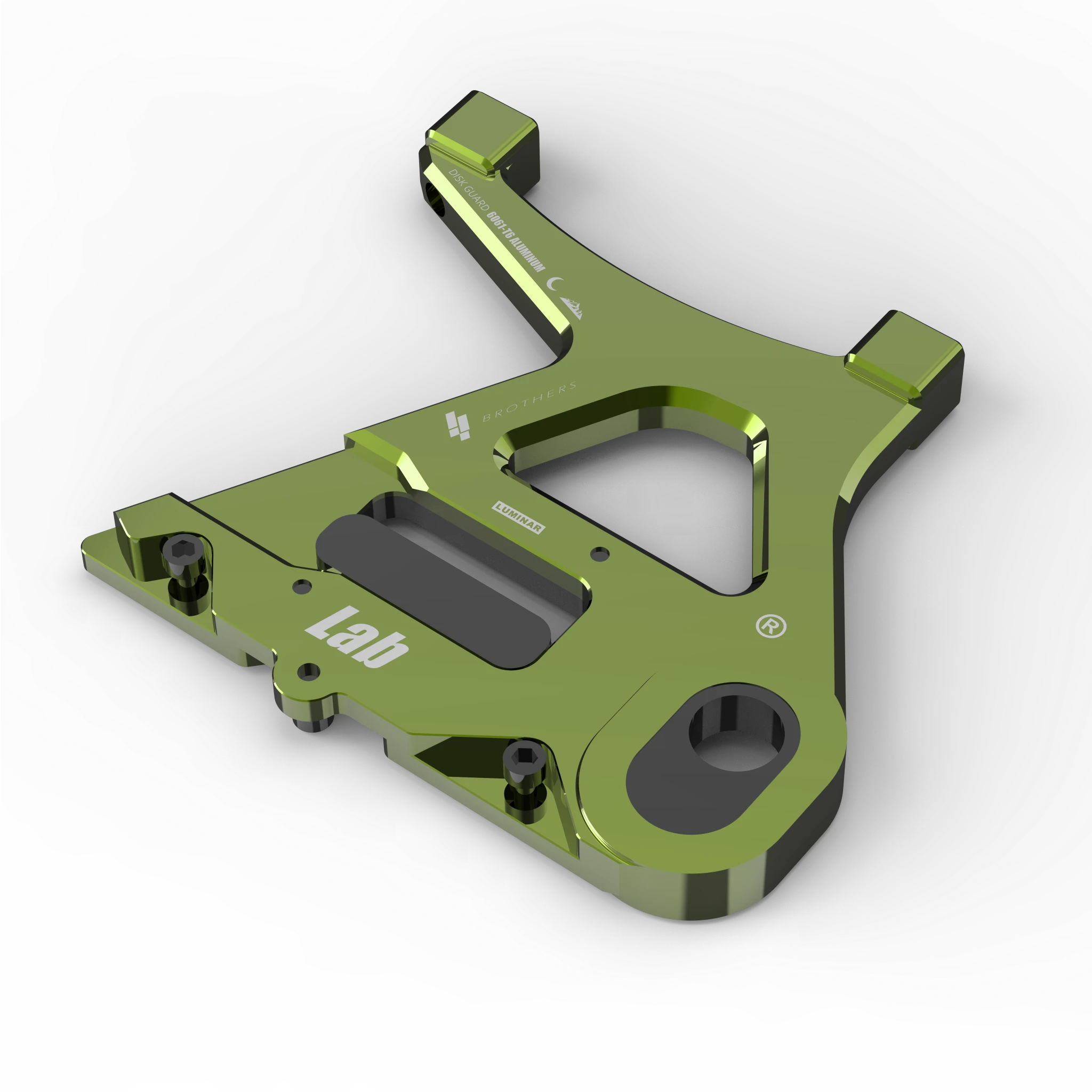 IZI Brothers caliper mount for Sur-Ron Light Bee swingarm - green top-down exterior view