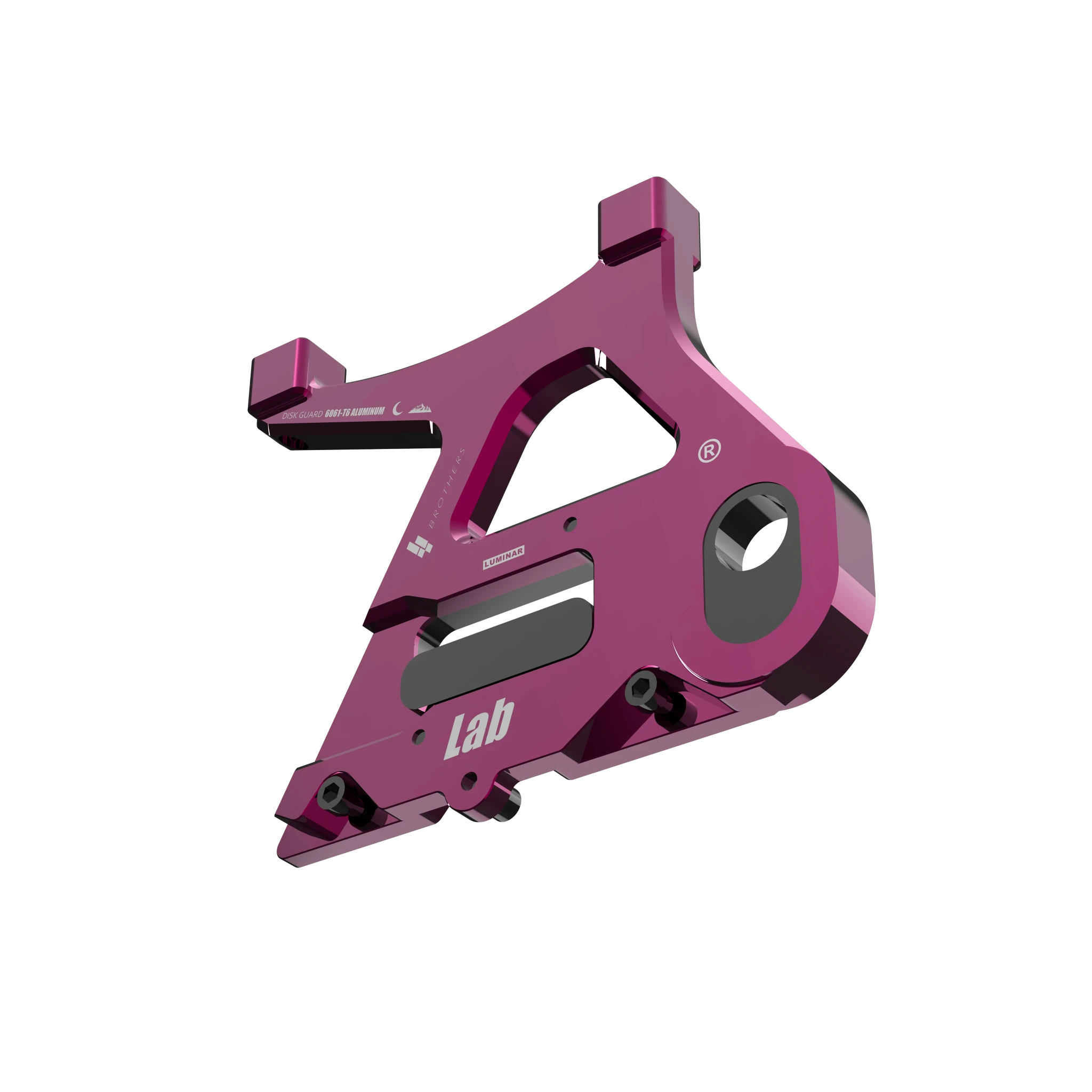 IZI Brothers caliper mount for Sur-Ron Light Bee swingarm - pink 3/4 exterior side view