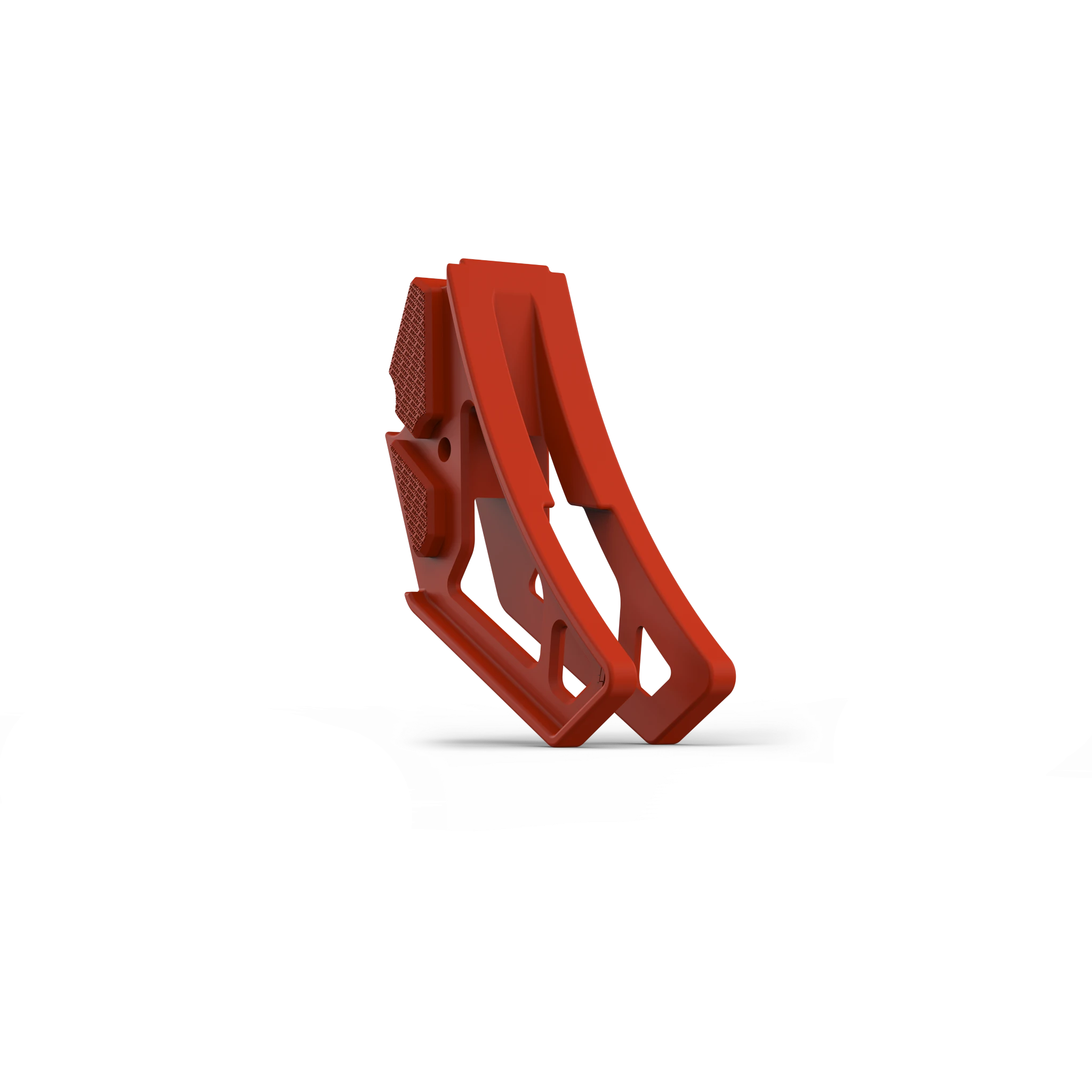 IZI Brothers nylon chain guide for Sur-Ron Light Bee swingarm - orange three-quarter front view