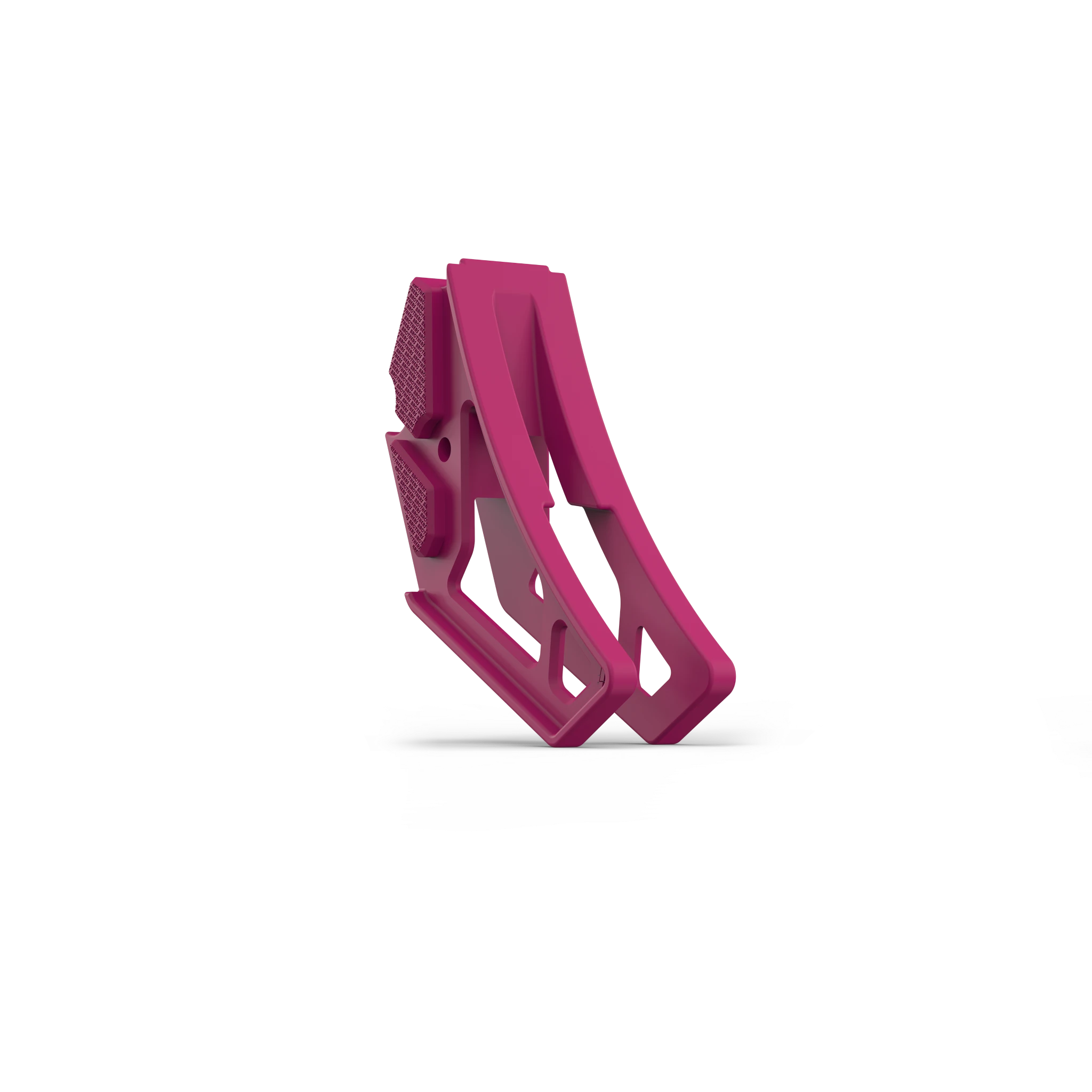 IZI Brothers nylon chain guide for Sur-Ron Light Bee swingarm - pink three-quarter front view