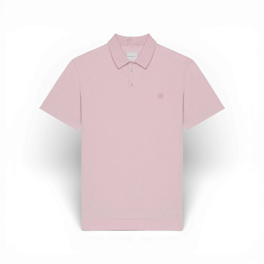 IZI Brothers classic cotton polo in pink with silicone patch logo, front view