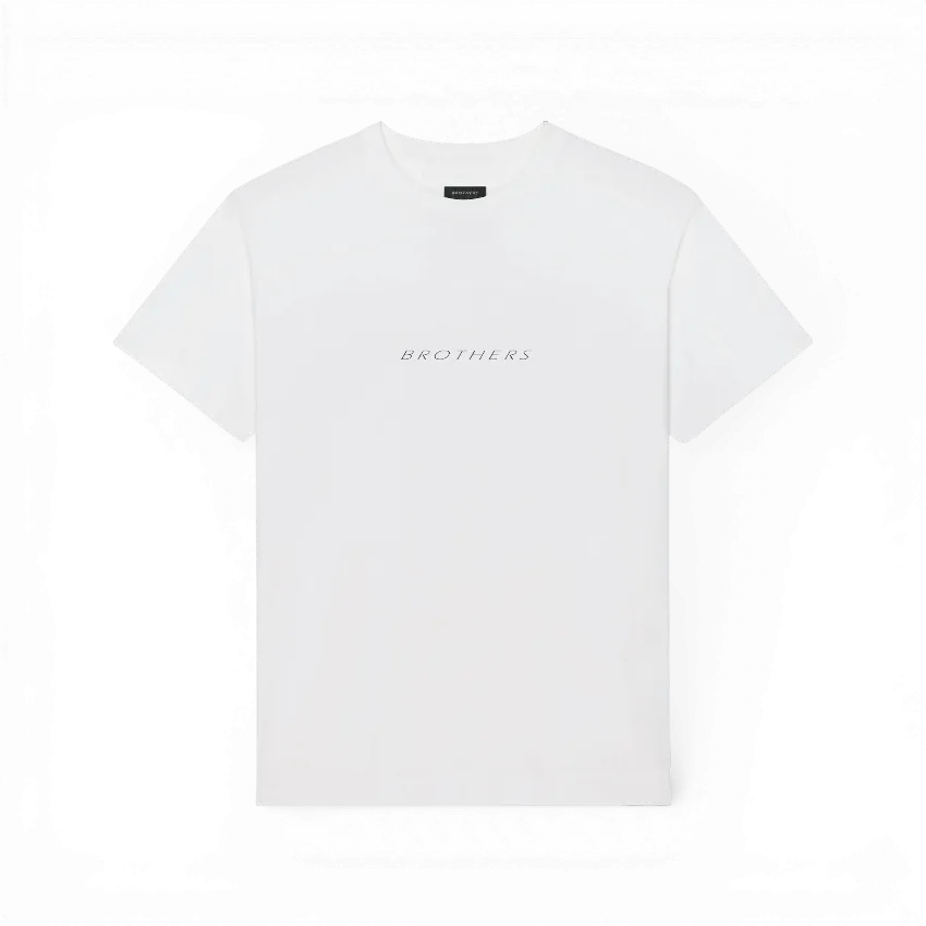 IZI Brothers classic cotton tee in beige with printed BROTHERS logo, front view