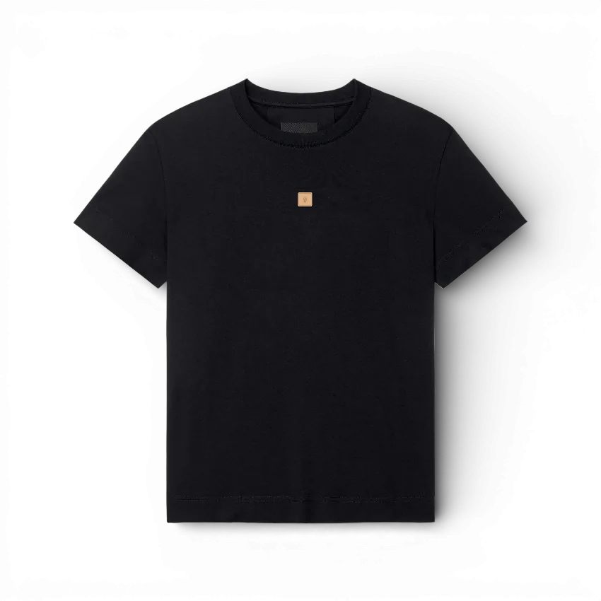 IZI Brothers classic patch cotton tee in black with silicone patch logo on the front, front view