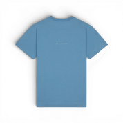 IZI Brothers classic patch cotton tee in blue with embroidered icon logo on the back, back view