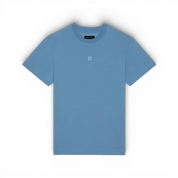 IZI Brothers classic patch cotton tee in blue with silicone patch logo on the front, front view