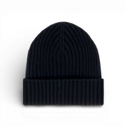 IZI Brothers black ribbed wool beanie, front view