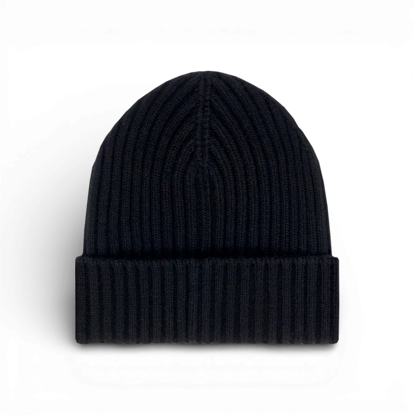 IZI Brothers black ribbed wool beanie, front view