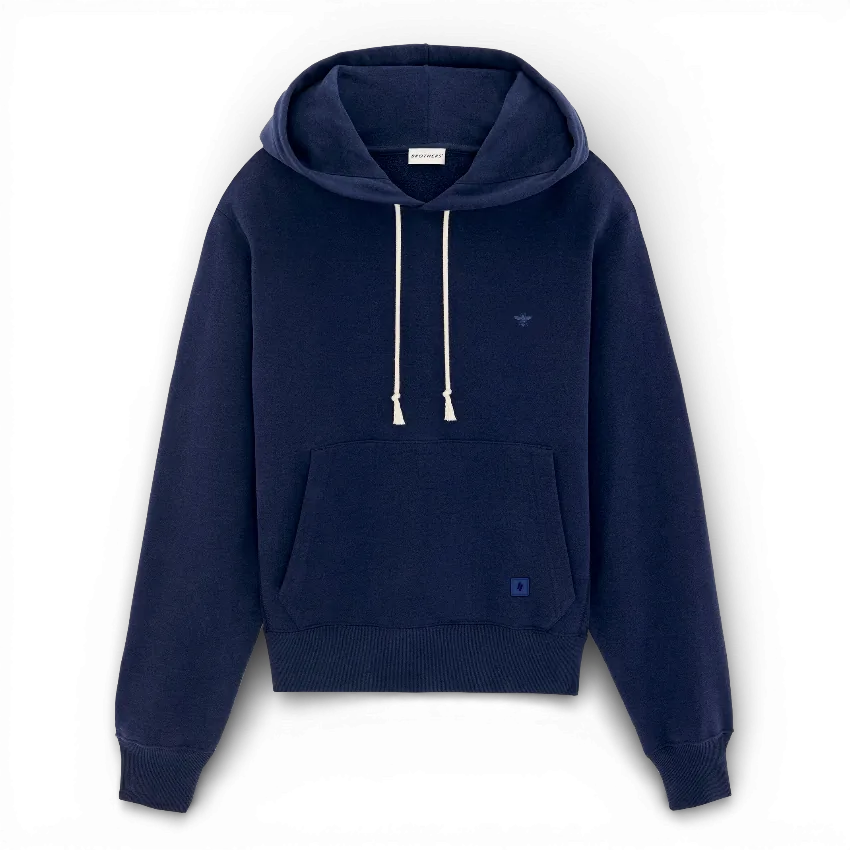IZI Brothers slim fit cotton hoodie, navy, front view